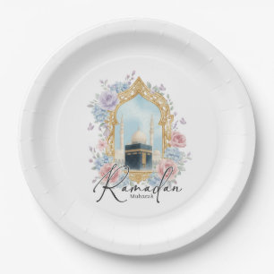 Ramadan Mubarak Kaaba Floral Islamic Party Decor Paper Plates