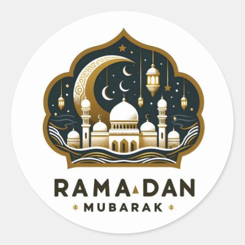 Ramadan Mubarak Mosque and Lanterns Classic Round Sticker