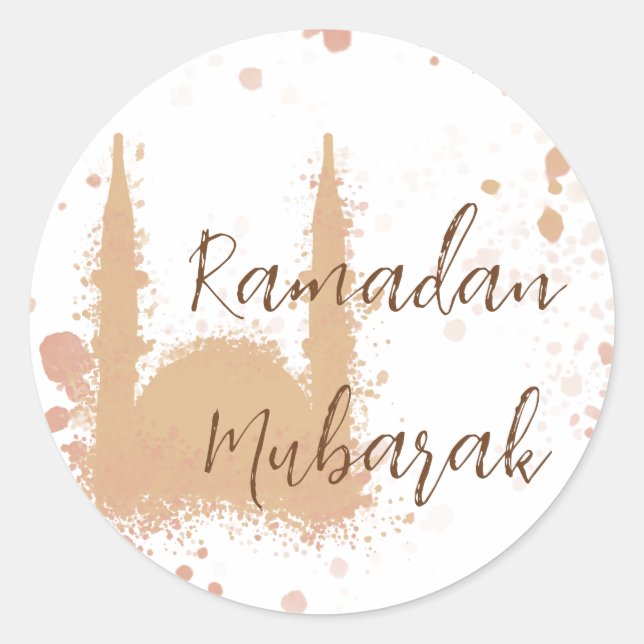 Ramadan Mubarak Mosque Islamic Design  Postcard Classic Round Sticker (Front)