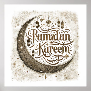 Ramadan Mubarak Muslim Fasting Lantern Crescent Poster