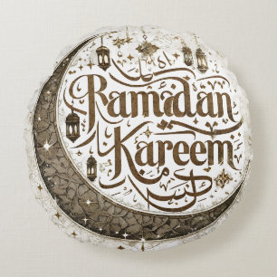 Ramadan Mubarak Muslim Fasting Lantern Crescent Round Pillow