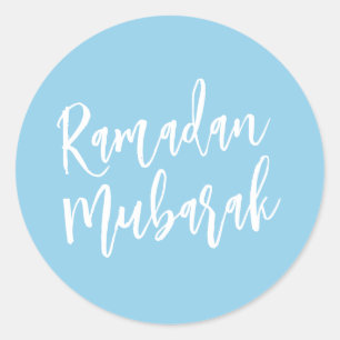 Ramadan Mubarak Simple Baby Blue Minimalist Classic Round Sticker