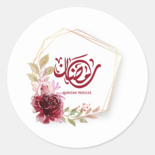 Ramadan Mubarak Watercolor Floral Classic Round Sticker