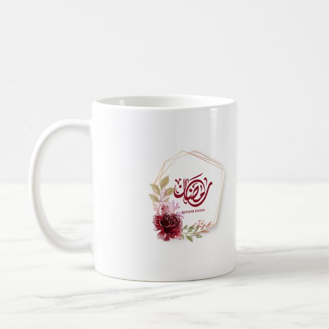 Ramadan Mubarak Watercolor Floral Frame Coffee Mug (Left)