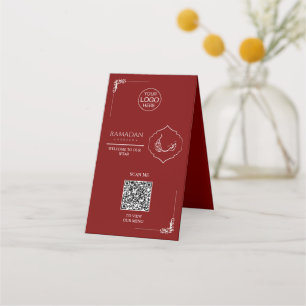 Ramadan QR Code Table Tent Card Red Iftar Menu S