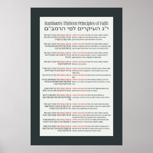 Rambams 13 Principles of Jewish Faith Dark Gray Poster