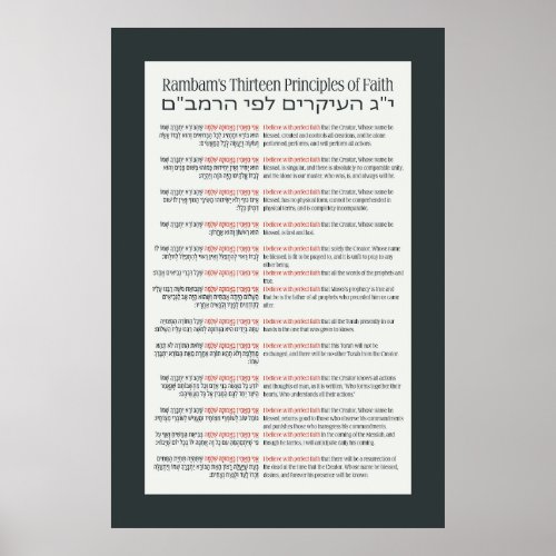Rambam's 13 Principles of Jewish Faith Dark Gray