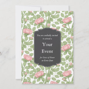 Rambling Pink Roses Personalized White Invitation