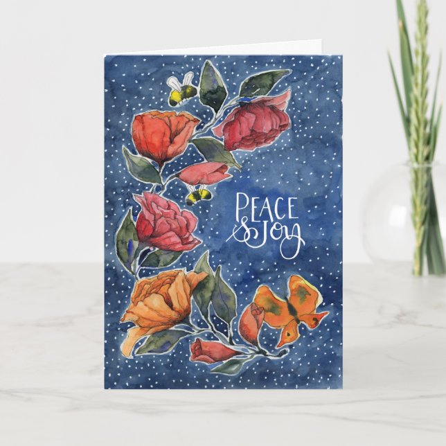Rambling Rose Blue Peace and Joy Card (Front)