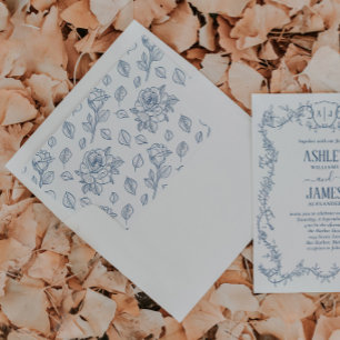 Rambling Rose Botanical English Garden Steel Blue Envelope Liner
