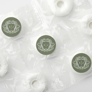 Rambling Rose Sage Monogram Crest Wedding Life Saver® Mints