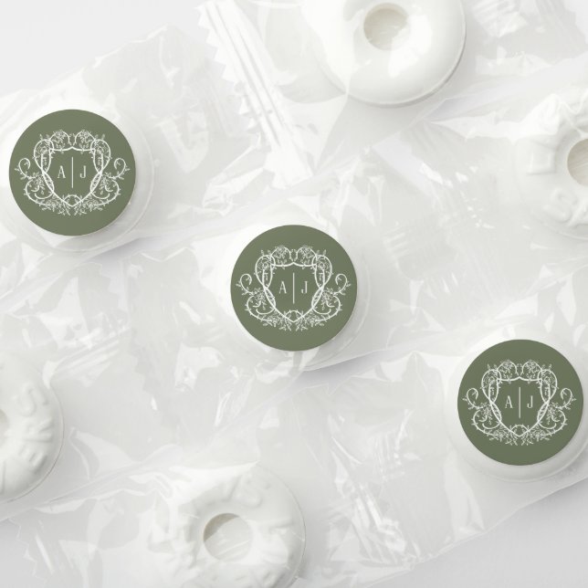 Rambling Rose Sage Monogram Crest Wedding Life Saver® Mints (Assorted)