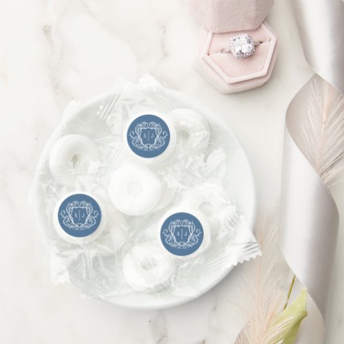 Rambling Rose Steel Blue Monogram Crest Wedding Life Saver® Mints