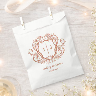 Rambling Rose Terracotta Monogram Crest Wedding Favor Bag