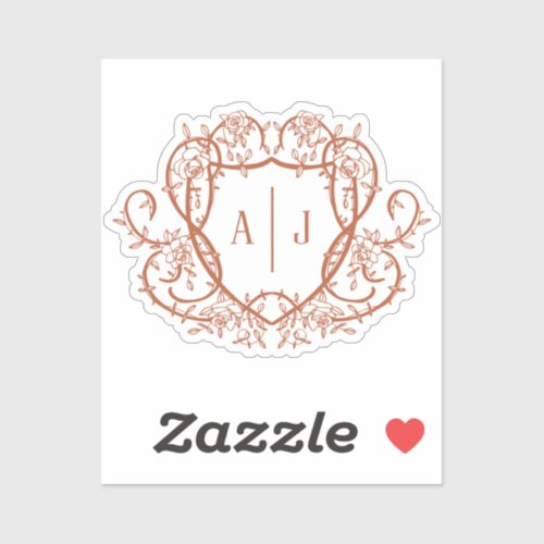 Rambling Rose Terracotta Monogram Crest Wedding Sticker