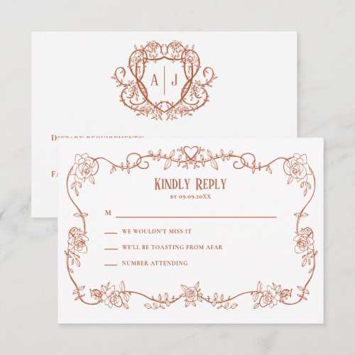 Rambling Rose Terracotta Wedding Invitation, RSVP Card