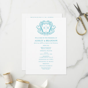 Rambling Rose Turquoise Crest Monogram Wedding Program