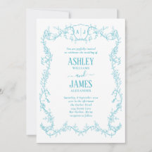 Rambling Rose Turquoise Monogram Crest Wedding