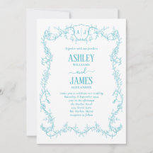 Rambling Rose Turquoise Monogram Crest Wedding