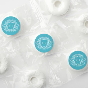 Rambling Rose Turquoise Monogram Crest Wedding Life Saver® Mints