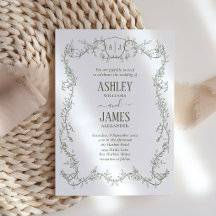 Rambling Rose Vine Sage Monogram Crest Wedding