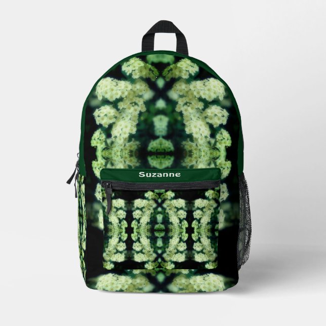 Rambling Wild White Roses Abstract Personalized Printed Backpack (Front)