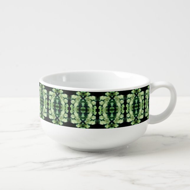 Rambling Wild White Roses Abstract Soup Mug (Left)