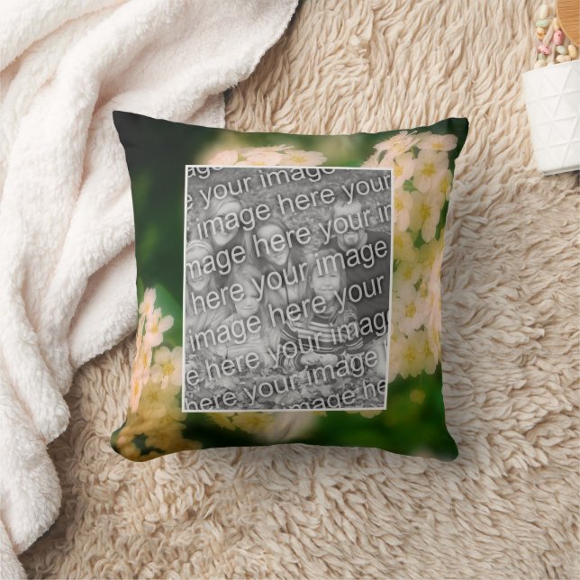 Rambling Wild White Roses Create Your Own Photo Throw Pillow (Blanket)
