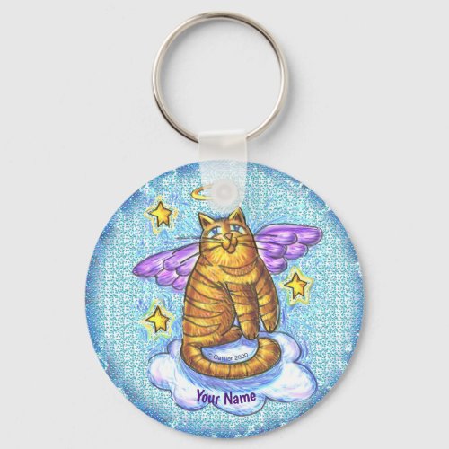 ramboe cat angel  custom name Keychain
