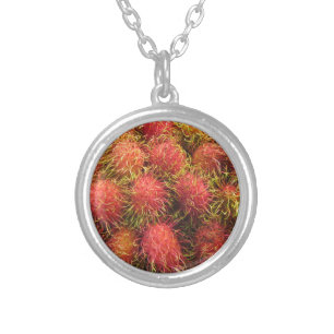 Rambutan Tropical Fruit Silver Plated Necklace