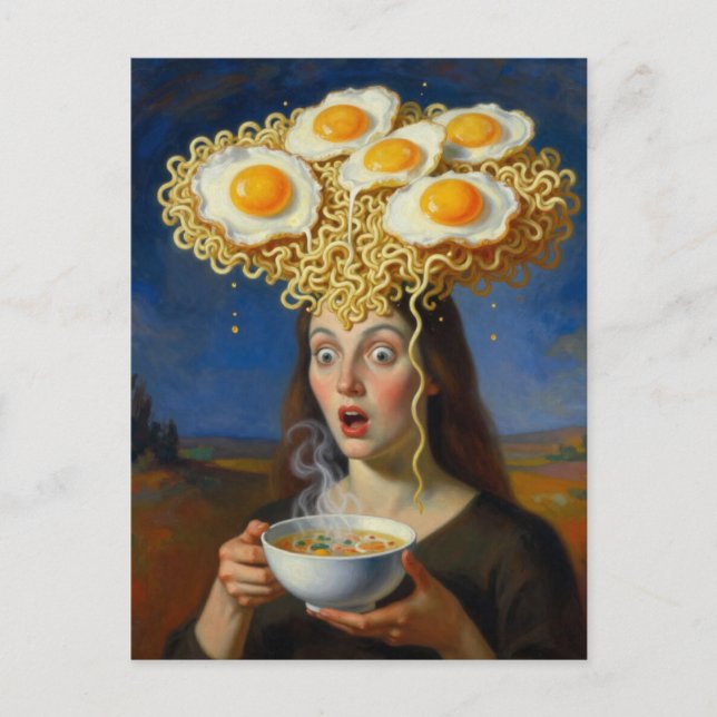Ramen and Eggs on the Brain Surreal Woman Postcard (Front)