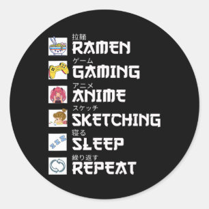 Ramen Anime Gaming Repeat Otaku Anime Manga Video Classic Round Sticker
