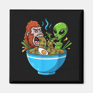 Ramen attack funny bigfoot and alien slurping magnet