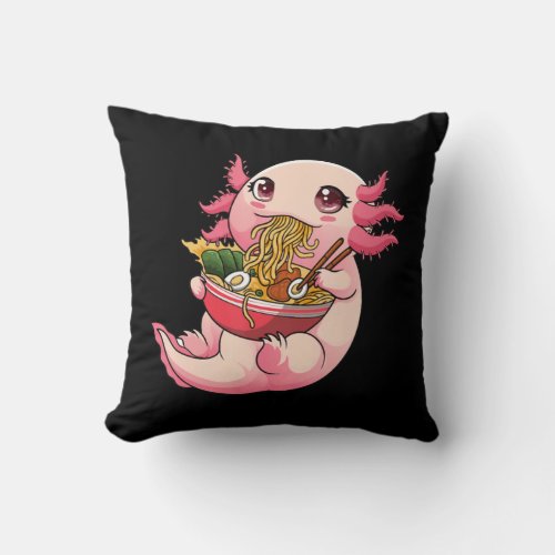 Ramen Axolotl Kawaii Anime Japanese Food Girls Tee Throw Pillow