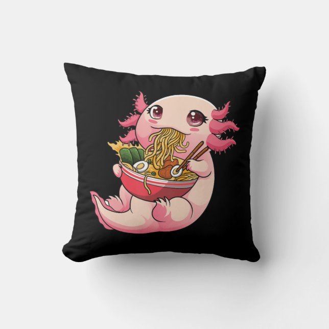 Ramen Axolotl Kawaii Anime Japanese Food Girls Tee Throw Pillow (Front)