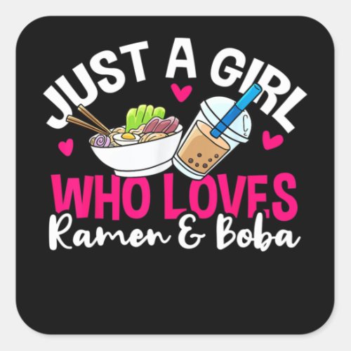 Ramen Boba Bubble Tea Kawaii Anime Girl Square Sticker