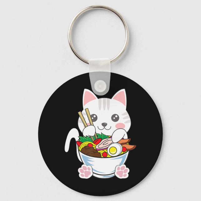 Ramen Cat Anime Bowl Kawaii Neko Japanese Food Gir Keychain (Front)