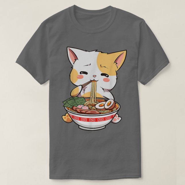 Ramen Cat Anime Bowl Kawaii Neko Japanese Kids Gir T-Shirt (Design Front)