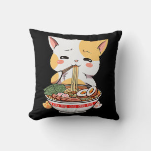 Ramen Cat Anime Bowl Kawaii Neko Japanese Kids Gir Throw Pillow