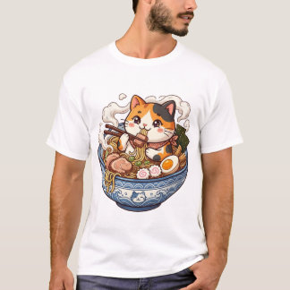 Ramen Cat Anime Kawaii Illustration Tee Design
