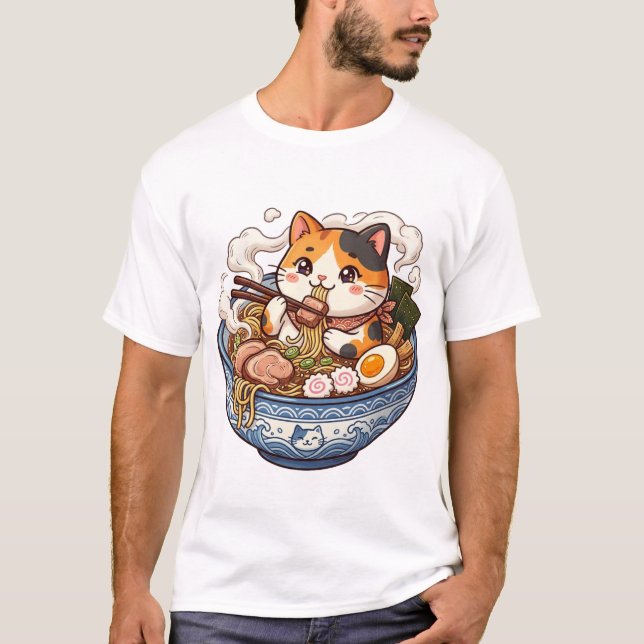 Ramen Cat Anime Kawaii Illustration Tee Design (Front)