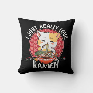 Ramen Cat Anime Kawaii Japanese Gift Girls Officia Throw Pillow