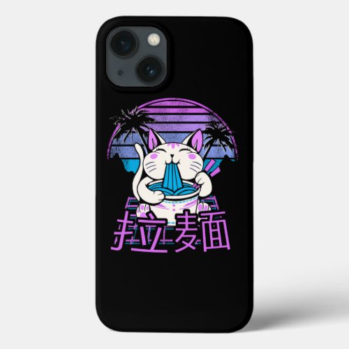 Ramen Cat Anime Retrowave Sunset 80s Aesthetic iPhone 13 Case