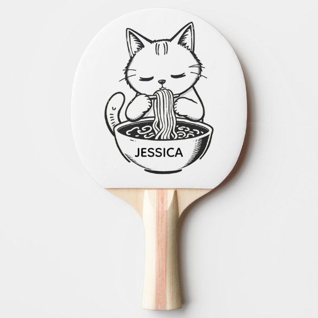 Ramen Cat – Awesome Kawaii Anime Personalized Ping Pong Paddle (Front)