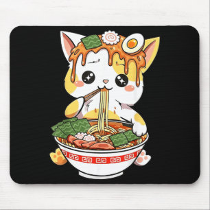 Ramen Cat Design Kawaii Style Funny Japanese Anime Mouse Pad