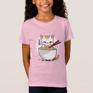 Ramen Cat Eating Noodles Design T-Shirt