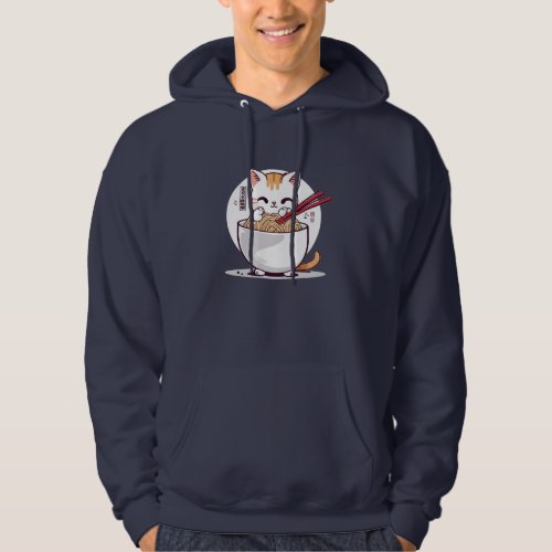 Ramen Cat Eating Noodles Design T_Shirt Hoodie