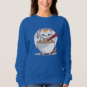 Ramen Cat Eating Noodles Design T-Shirt Sweatshirt