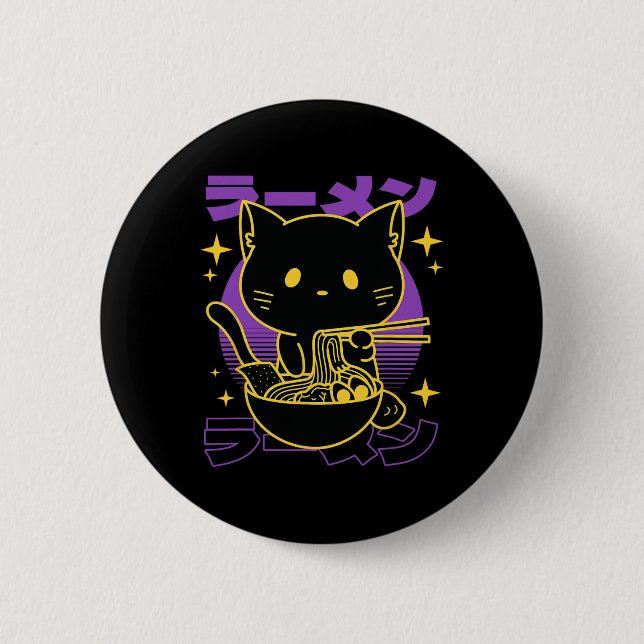 Ramen Cat Japanese  Button (Front)
