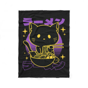 Ramen Cat Japanese  Fleece Blanket
